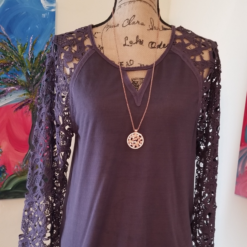 Lace long-sleeve, draped open back top